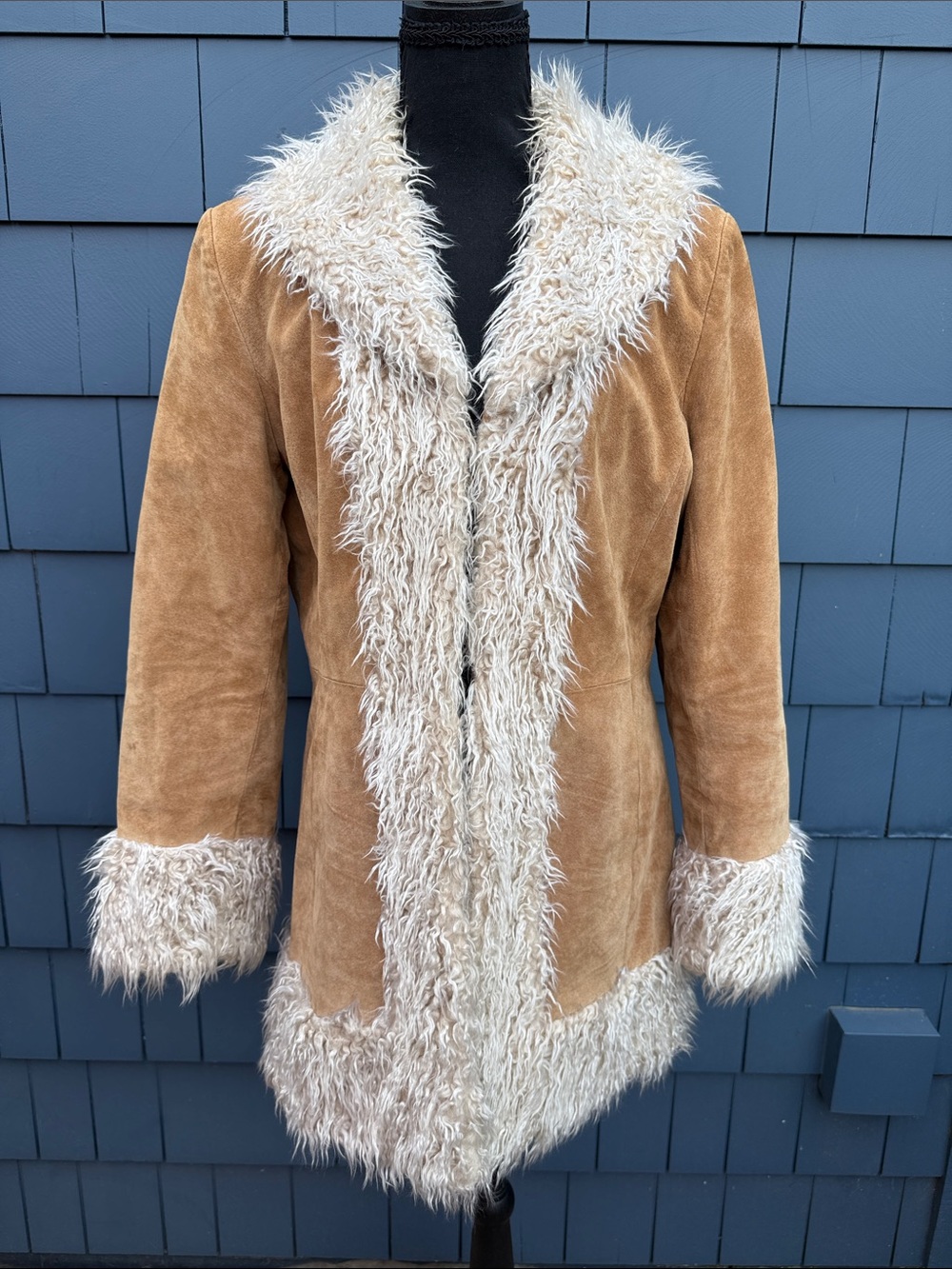giacca Tan Suede Teddy Jacket with Cream Faux-Shearling Trim medium
